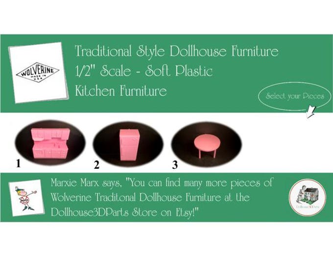 Choice WOLVERINE Vintage Dollhouse Kitchen Furniture, 1960s Style, 1/2" Scale, Soft Plastic