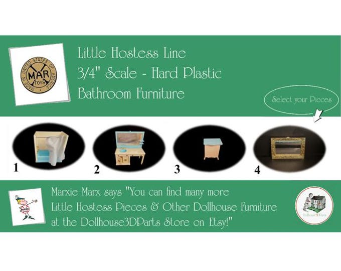 MARX Vintage Dollhouse Bathroom Furniture, Little Hostess Line, 3/4" Scale, Hard Plastic