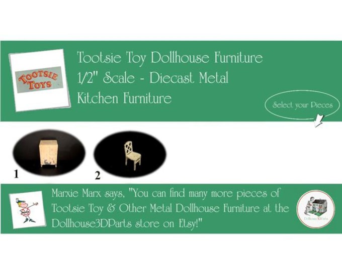 Choice TOOTSIETOY Vintage Dollhouse Kitchen Furniture, 1920s-1930s Style, 1/2” Scale, Painted Diecast Metal