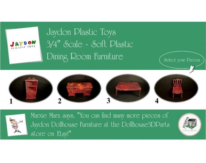 JAYDON Vintage Dollhouse Dining Room Furniture, 1940s-1950s Style, 3/4" Scale, Hard Plastic