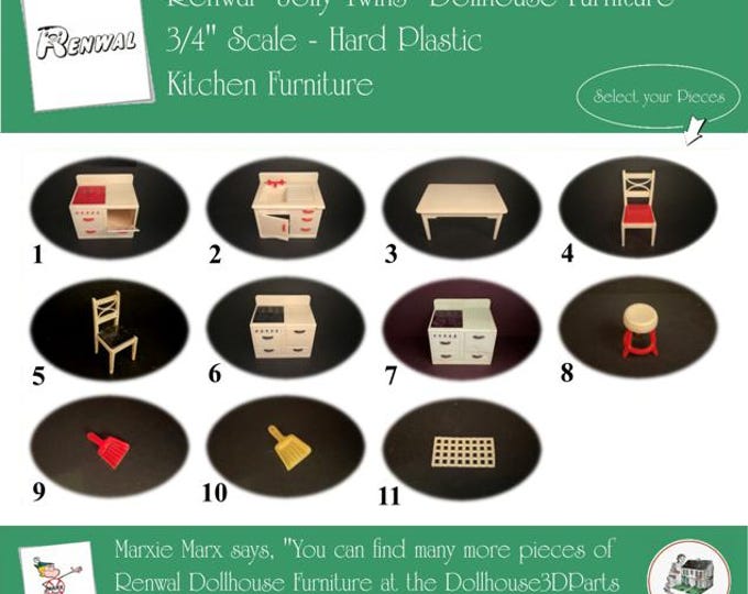 Renwal Vintage Dollhouse Furniture, 1940s-1950s Style Kitchen, 3/4” Scale Hard Plastic