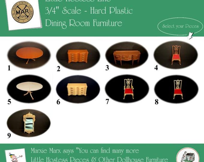 Choice MARX Vintage Dollhouse Dining Room Furniture, Little Hostess Line, 3/4" Scale, Hard Plastic