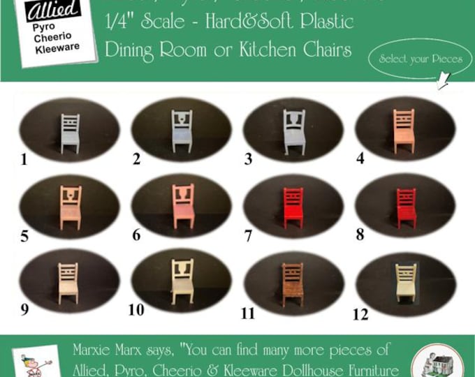Choice ALLIED/PYRO/KLEEWARE & Cheerio Vintage Dollhouse Furniture - Chairs, 1/4" Scale, Hard Plastic
