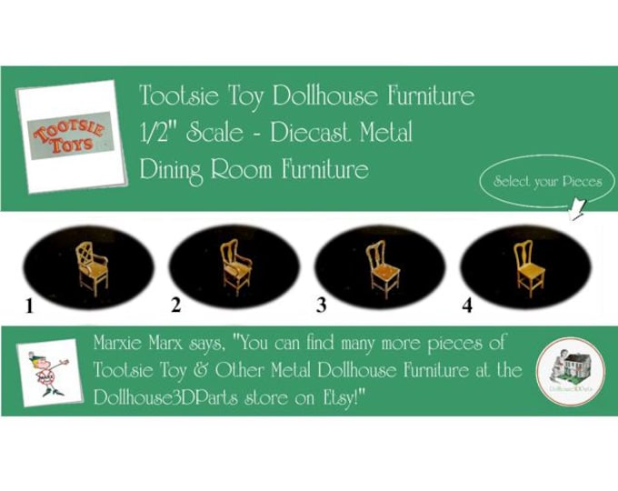 TOOTSIETOY Vintage Dollhouse Dining Room Furniture, 1920s-1930s Style, 1/2” Scale, Painted Diecast Metal
