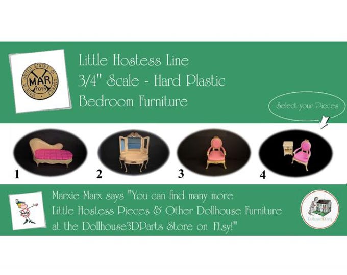 Choice MARX Vintage Dollhouse Bedroom Furniture, Little Hostess Line, 3/4" Scale, Hard Plastic
