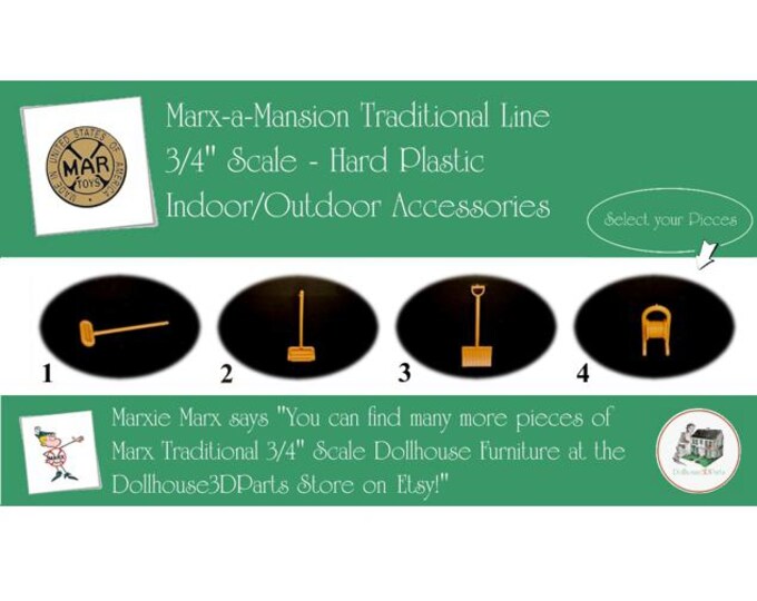 Choice MARX Vintage Dollhouse Indoor/Outdoor Accessories, Marx-a-Mansion Traditional Line, 3/4" Scale, Hard Plastic