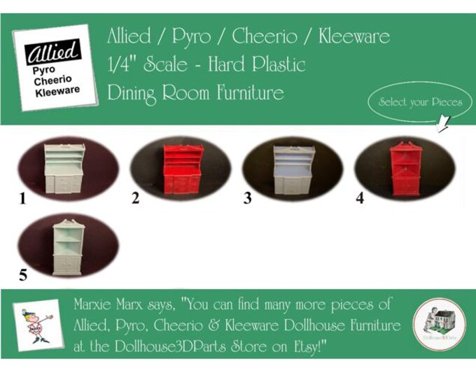 Choice ALLIED/PYRO/KLEEWARE & Cheerio Vintage Dollhouse Dining Room Furniture, 1/4" Scale, Hard Plastic