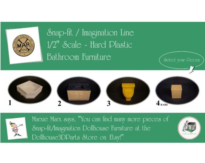 Choice MARX Vintage Dollhouse Bathroom Furniture, Snap-fit/Imagination Line, 1/2" Scale, Hard Plastic