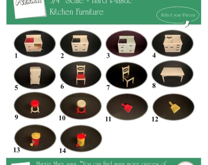 Choice RENWAL Vintage Dollhouse Kitchen Furniture, 1940s-1950s Style, 3/4” Scale, Hard Plastic