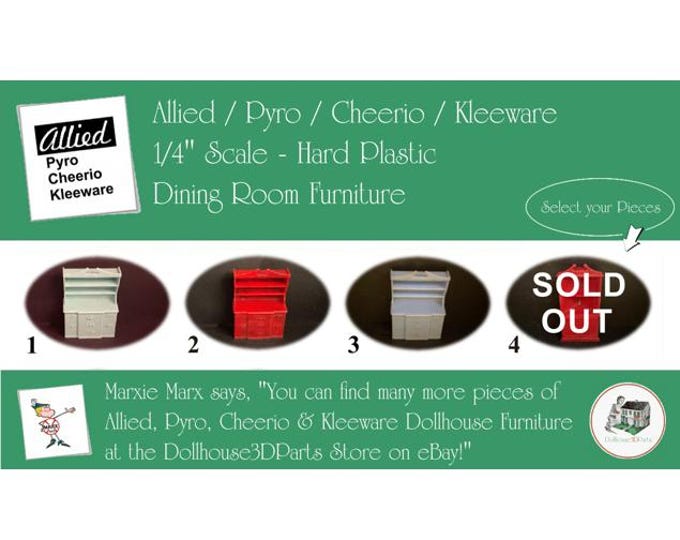 Choice ALLIED/PYRO/KLEEWARE & Cheerio Vintage Dollhouse Dining Room Furniture, 1/4" Scale, Hard Plastic