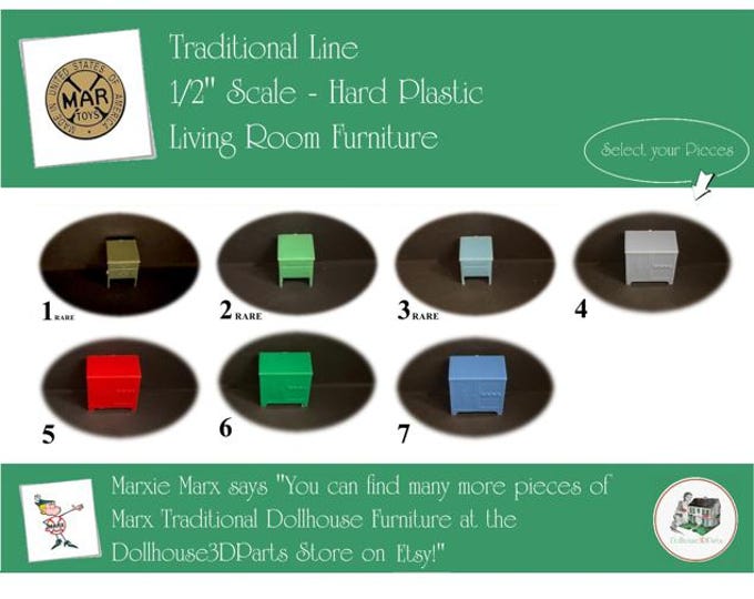 Choice MARX Vintage Dollhouse Living Room Furniture, Traditional Line, 1/2" Scale, Hard Plastic