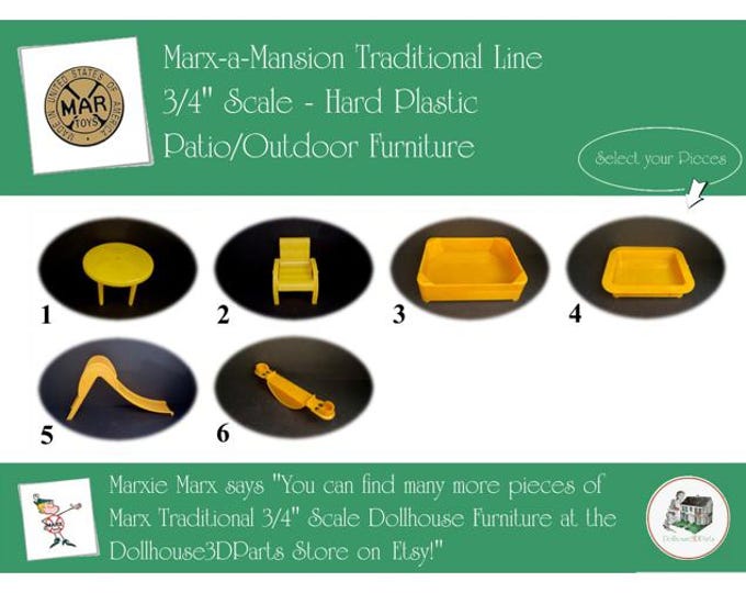 MARX Vintage Dollhouse Patio/Outdoor Furniture, Marx-a-Mansion Traditional Line, 3/4" Scale, Hard Plastic