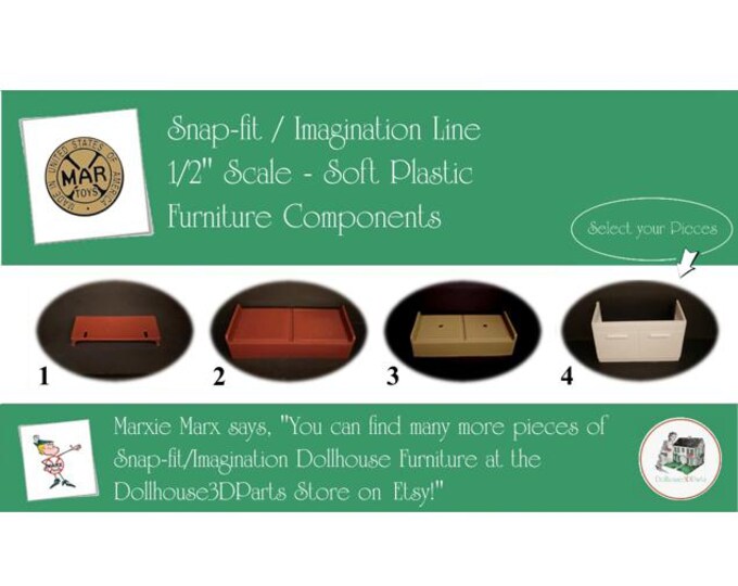 Marx Vintage Dollhouse Furniture, Snap-fit/Imagination Line Furniture Components, 1/2" Scale, SOFT & HARD Plastic