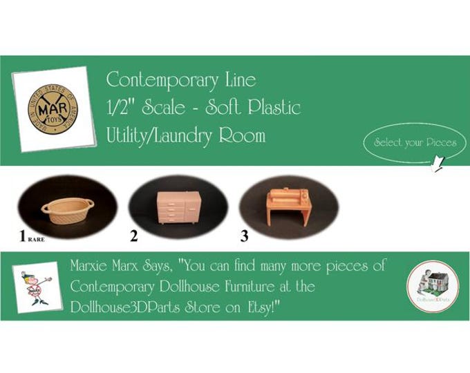 Choice MARX Vintage Dollhouse Utility/Laundry Room Furniture, Contemporary Line, 1/2" Scale, Soft Plastic