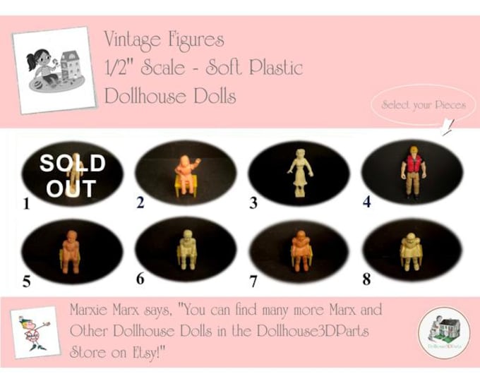 Choice Vintage Dollhouse Dolls, Figures, Children, 1/2” Scale, SOFT Plastic