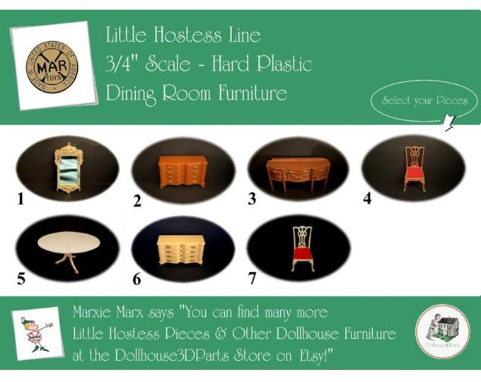 Choice MARX Vintage Dollhouse Dining Room Furniture, Little Hostess Line, 3/4" Scale, Hard Plastic