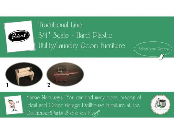 Ideal Vintage Dollhouse Furniture, 1940s-1950s Style Utility/Laundry Room, 3/4” Scale Hard Plastic