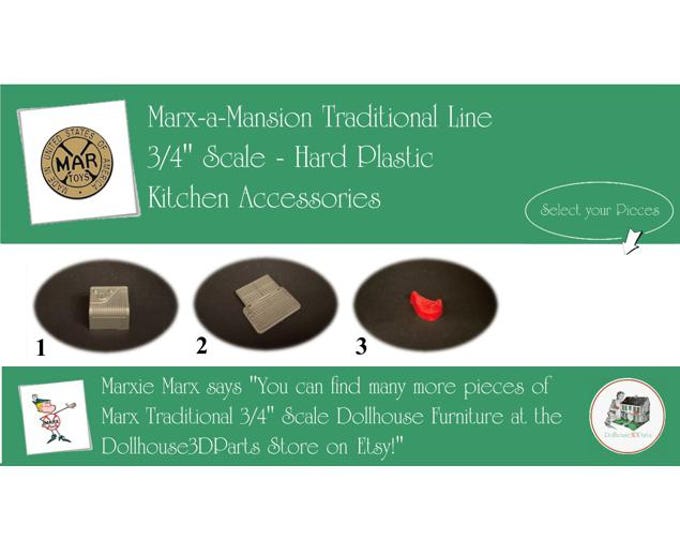 Choice MARX Vintage Dollhouse Kitchen Accessories, Marx-a-Mansion Traditional Line, 3/4" Scale, Hard Plastic