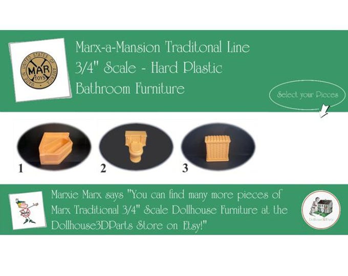 Choice MARX Vintage Dollhouse Bathroom Furniture, Marx-a-Mansion Traditional Line, 3/4" Scale, Hard Plastic