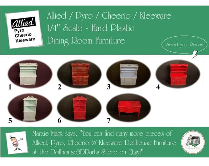Allied / Pyro / Cheeiro / Kleeware Vintage Dollhouse Dining Room Furniture, 1/4" Scale, Hard Plastic