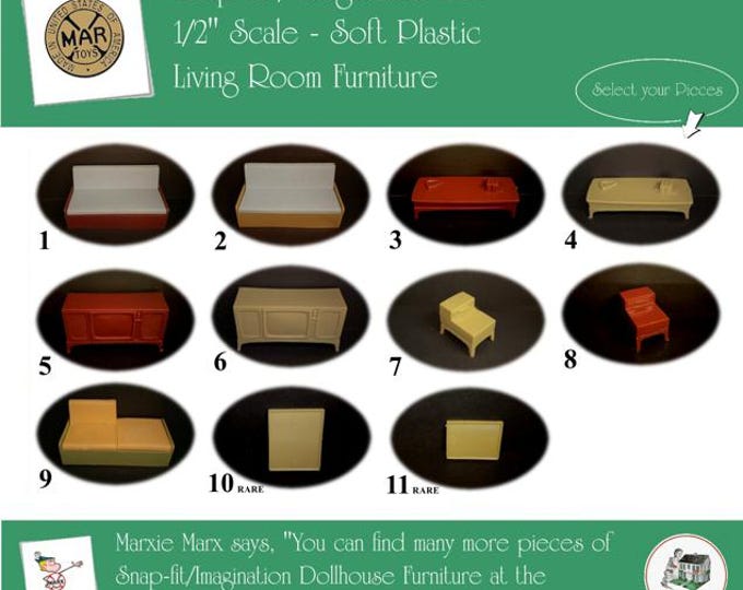 Choice MARX Vintage Dollhouse Living Room Furniture, Snap-fit/Imagination Line, 1/2" Scale, Soft Plastic