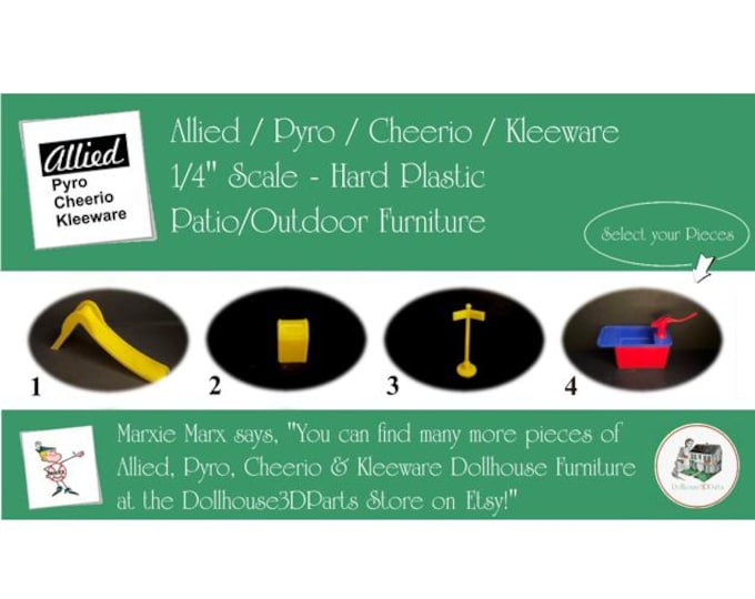 Choice ALLIED/PYRO/KLEEWARE & Cheerio Vintage Dollhouse Patio/Outdoor Furniture, 1/4" Scale, Hard Plastic