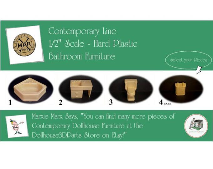 Choice MARX Vintage Dollhouse Bathroom Furniture, Contemporary Line, 1/2" Scale, Hard Plastic