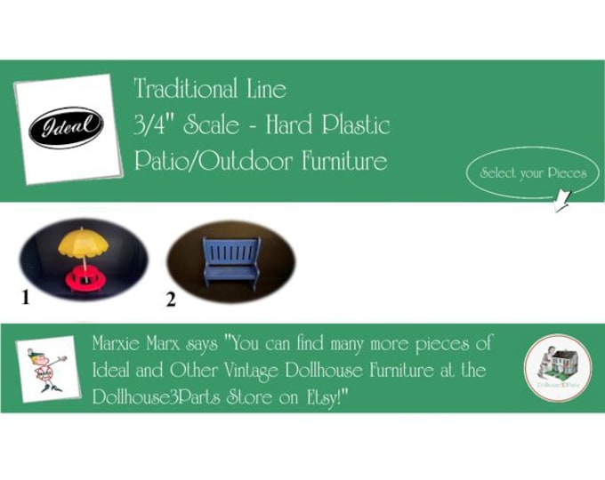 Choice IDEAL Vintage Dollhouse Patio/Outdoor Furniture, 1940s-1950s Style, 3/4” Scale, Hard Plastic