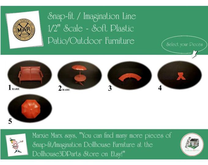 Choice MARX Vintage Dollhouse Patio/Outdoor Furniture, Snap-fit/Imagination Line, 1/2" Scale, Soft Plastic