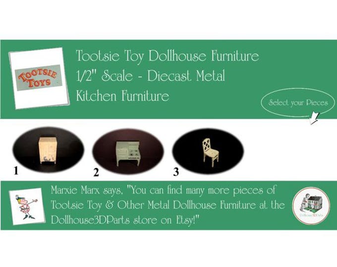 TOOTSIETOY Vintage Dollhouse Kitchen Furniture, 1920s-1930s Style, 1/2” Scale, Painted Diecast Metal