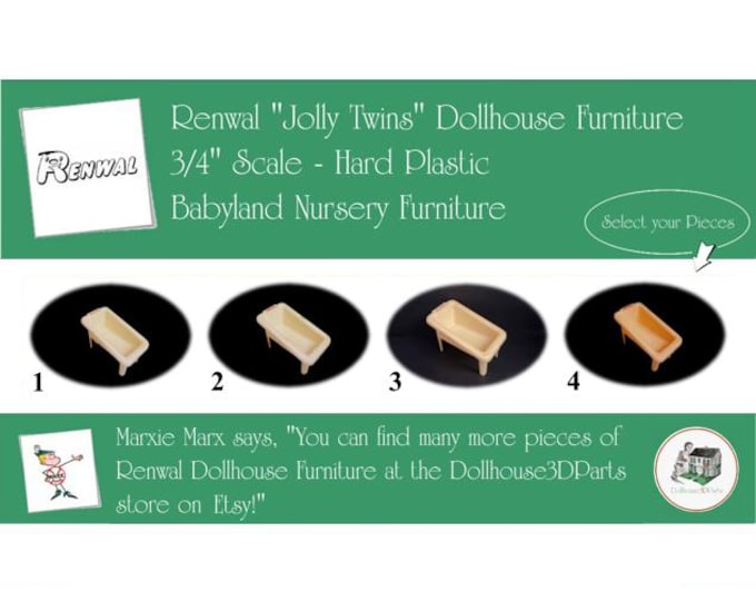 RENWAL Vintage Babyland Furniture, 1940s-1950s Style, 3/4” Scale, Hard Plastic