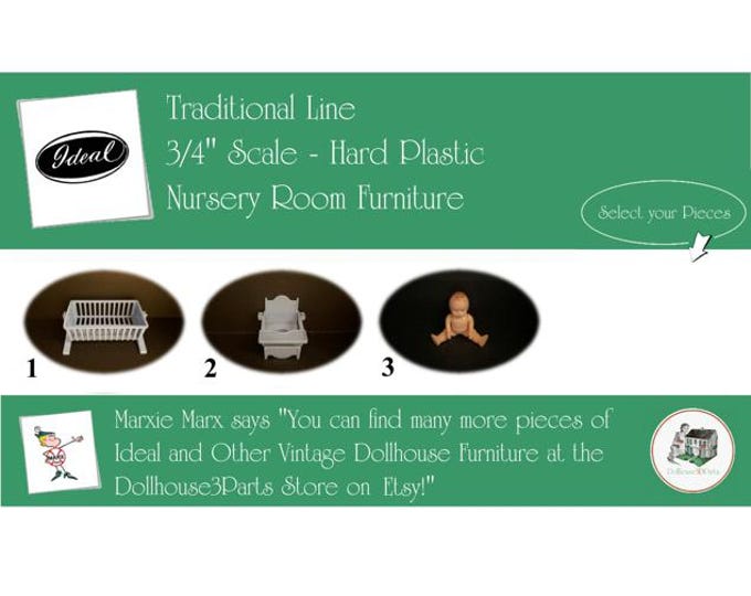 Ideal Vintage Dollhouse Furniture, 1940s-1950s Style Nursery Room, 3/4” Scale Hard Plastic