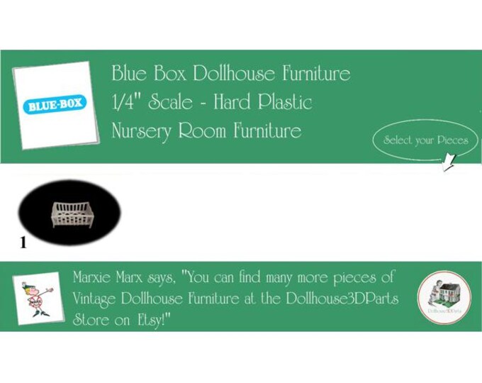 BLUE BOX Vintage Dollhouse Nursery Room Furniture, 1960s Style, 1/4" Scale, Soft Plastic