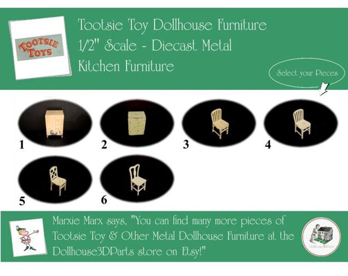 Choice TOOTSIETOY Vintage Dollhouse Kitchen Furniture, 1920s-1930s Style, 1/2” Scale, Painted Diecast Metal