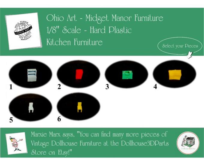 Choice OHIO ART Midget Manor Vintage Kitchen Furniture, 1/8" Scale, Hard Plastic