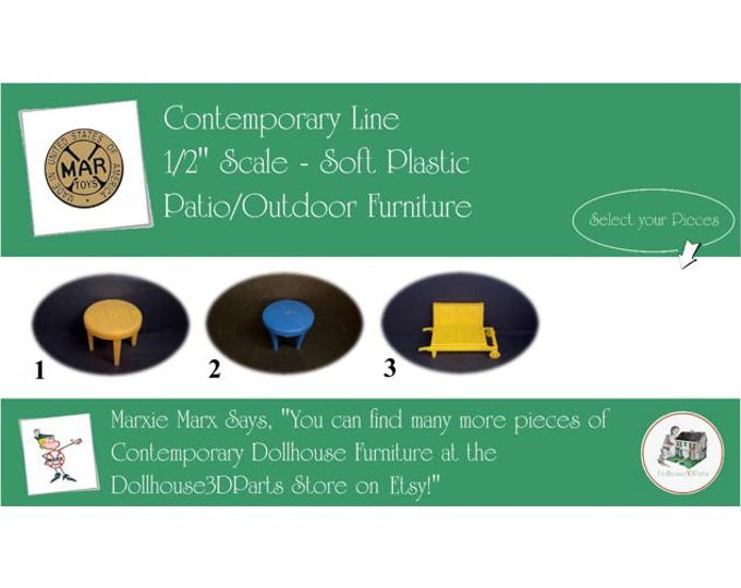 MARX Vintage Dollhouse Patio/Outdoor Furniture, Contemporary Line, 1/2" Scale, Soft Plastic