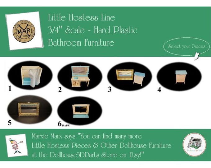 Choice MARX Vintage Dollhouse Bathroom Furniture, Little Hostess Line, 3/4" Scale, Hard Plastic
