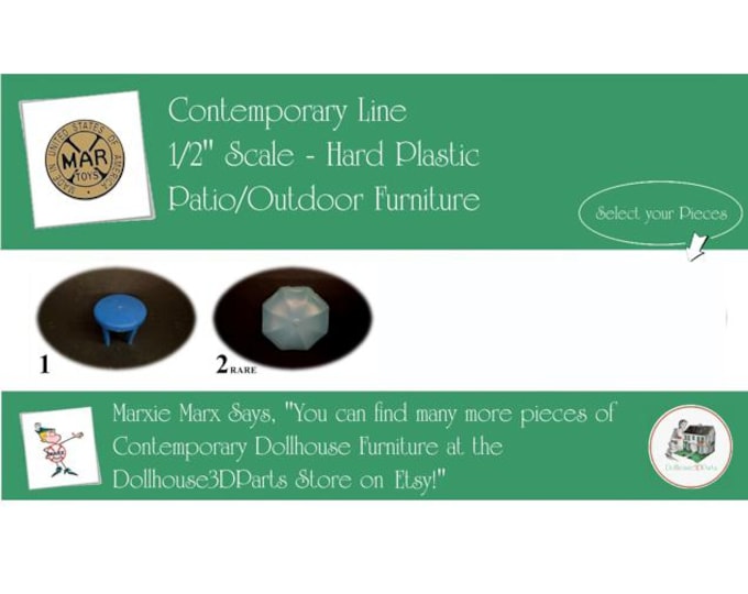 Choice MARX Vintage Dollhouse Patio/Outdoor Furniture, Contemporary Line, 1/2" Scale, Hard Plastic