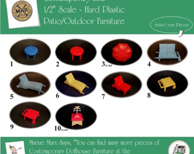 MARX Vintage Dollhouse Patio/Outdoor Furniture, Contemporary Line, 1/2" Scale, Hard Plastic