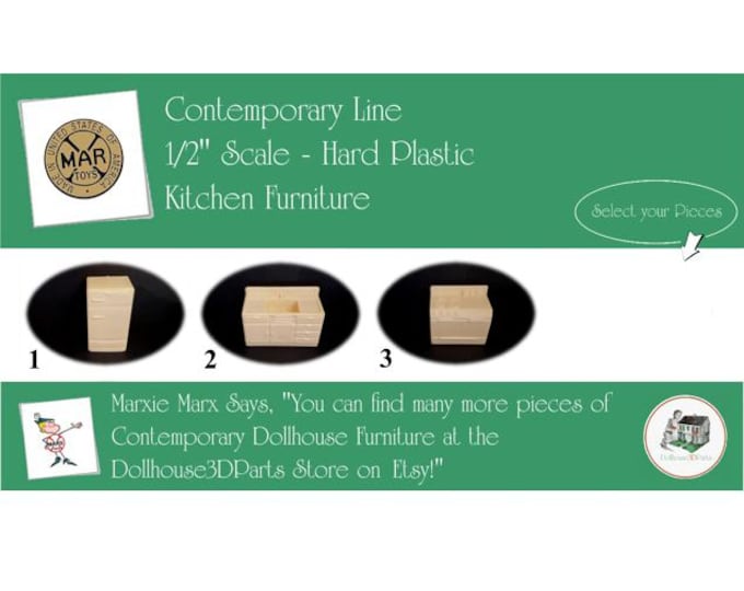 Choice MARX Vintage Dollhouse Kitchen Furniture, Contemporary Line, 1/2" Scale, Hard Plastic
