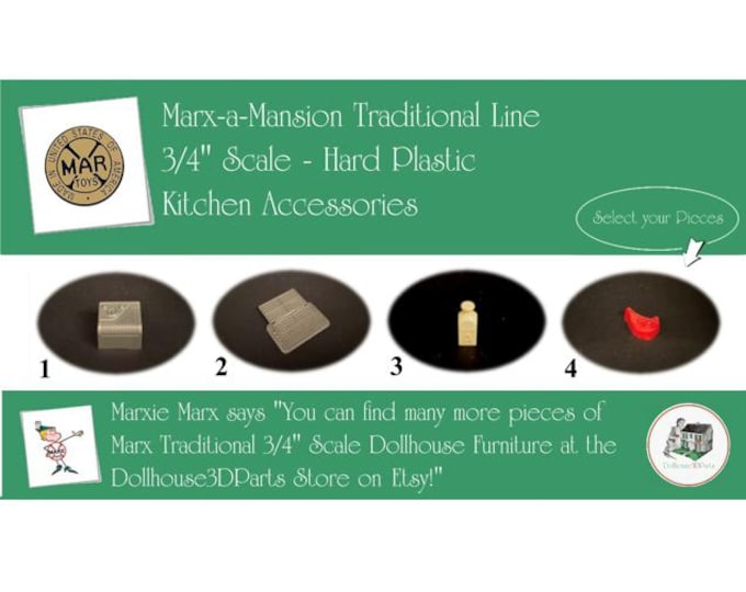 Choice MARX Vintage Dollhouse Kitchen Accessories, Marx-a-Mansion Traditional Line, 3/4" Scale, Hard Plastic
