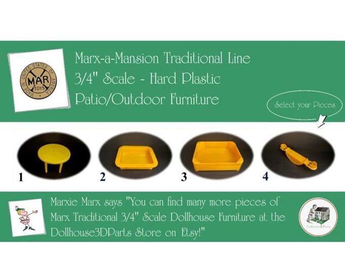 MARX Vintage Dollhouse Patio/Outdoor Furniture, Marx-a-Mansion Traditional Line, 3/4" Scale, Hard Plastic