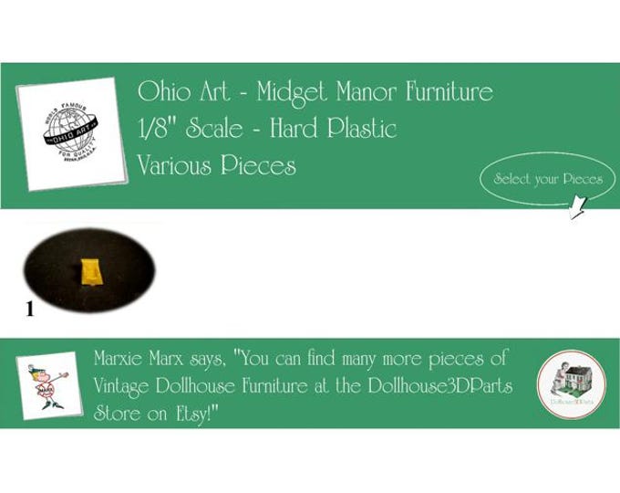 OHIO ART Midget Manor Vintage Furniture, Various Rooms, Tiny Scale, Hard Plastic