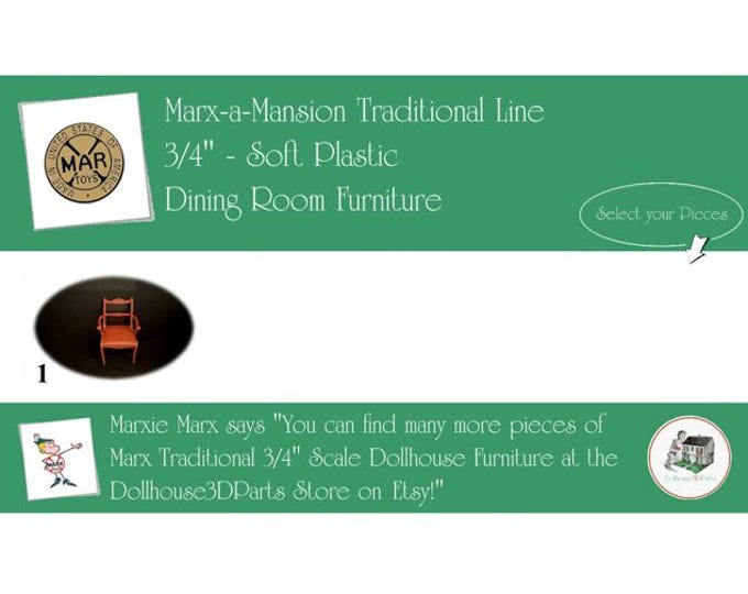 MARX Vintage Dollhouse Dining Room Furniture, Marx-a-Mansion Traditional Line, 3/4" Scale, Soft Plastic