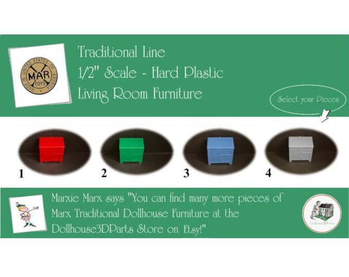 Choice MARX Vintage Dollhouse Living Room Furniture, Traditional Line, 1/2" Scale, Hard Plastic