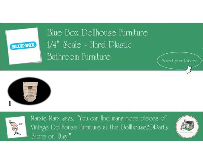 Choice BLUE BOX Vintage Dollhouse Bathroom Furniture, 1960s Style, 1/4" Scale, Soft Plastic