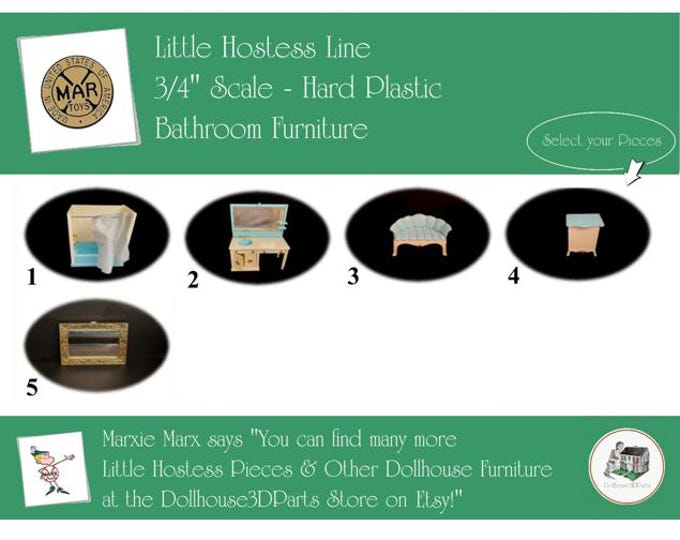 Marx Vintage Dollhouse Furniture, Little Hostess Line Bathroom, 3/4" Scale