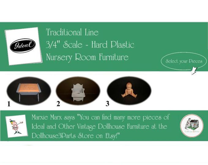 IDEAL Vintage Dollhouse Nursery Room Furniture, 1940s-1950s Style, 3/4” Scale, Hard Plastic