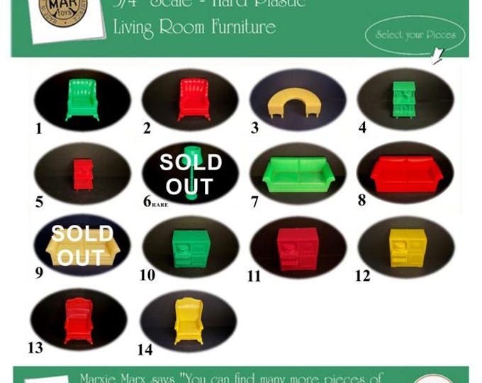 Choice MARX Vintage Dollhouse Living Room Furniture, Marx-a-Mansion Traditional Line, 3/4" Scale, Hard Plastic