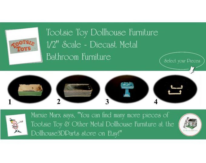 Choice TOOTSIETOY Vintage Dollhouse Bathroom Furniture, 1920s-1930s Style, 1/2” Scale, Painted Diecast Metal